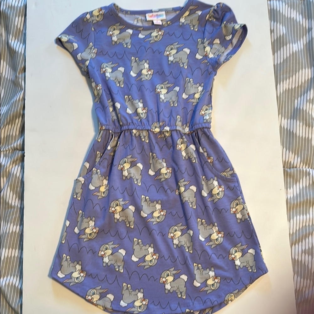 Blue Puff Sleeve Casual Sundress with Crew Neck